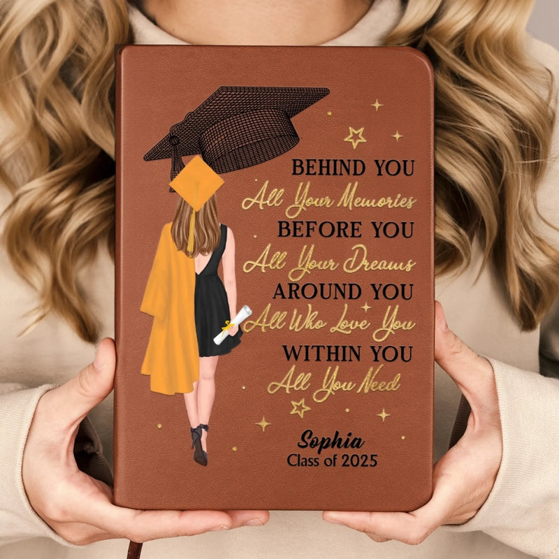 Wearing Success, One Step At A Time - Family Personalized Custom Leather Journal - Graduation Gift For Family Members, Siblings, Brothers, Sisters, Best Friends