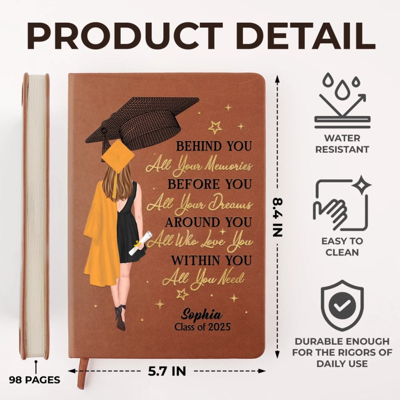 Wearing Success, One Step At A Time - Family Personalized Custom Leather Journal - Graduation Gift For Family Members, Siblings, Brothers, Sisters, Best Friends