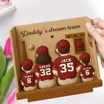 Dad’s All-Star Squad - Family Personalized Custom Shaped 2-Layered Wooden Plaque With Flat Stand - Father's Day, Gift For Family