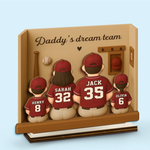 Dad’s All-Star Squad - Family Personalized Custom Shaped 2-Layered Wooden Plaque With Flat Stand - Father's Day, Gift For Family