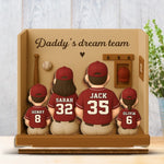 Dad’s All-Star Squad - Family Personalized Custom Shaped 2-Layered Wooden Plaque With Flat Stand - Father's Day, Gift For Family