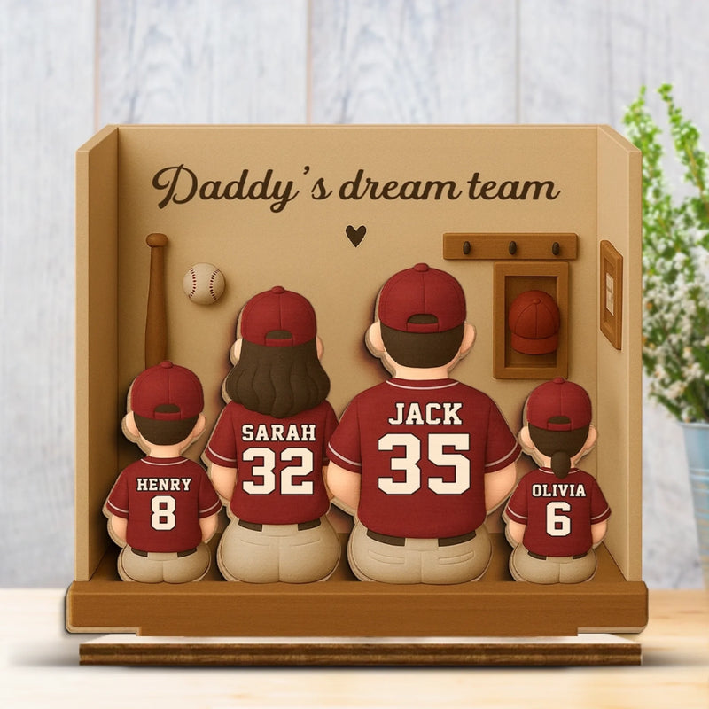 Dad’s All-Star Squad - Family Personalized Custom Shaped 2-Layered Wooden Plaque With Flat Stand - Father's Day, Gift For Dad, Sport Lovers, Sport Players