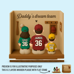L'équipe des étoiles de papa - Plaque en bois personnalisée à 2 couches avec support plat - Fête des pères, cadeau pour papa, amateurs de sport, joueurs de sport