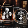 Custom Photo Built With Love, Powered By Grandkids - Family Personalized Custom Whiskey Glass With Bottom And Side Engraving - Father's Day, Gift For Dad, Grandpa
