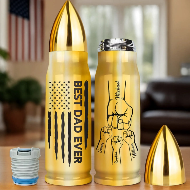 Dad Fueled By Love - Family Personalized Custom Bullet Tumbler - Father's Day, Gift For Dad, Grandpa