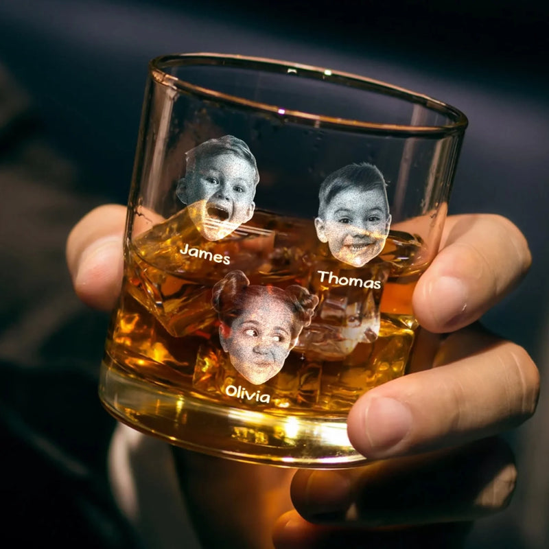 Custom Photo Because Of Me, You Deserve This Drink - Family Personalized Custom Whiskey Glass With Bottom And Side Engraving - Father's Day, Gift For Dad, Grandpa