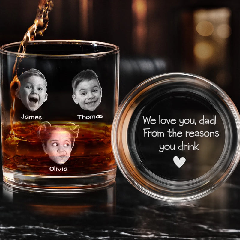 Custom Photo Because Of Me, You Deserve This Drink - Family Personalized Custom Whiskey Glass With Bottom And Side Engraving - Father's Day, Gift For Dad, Grandpa