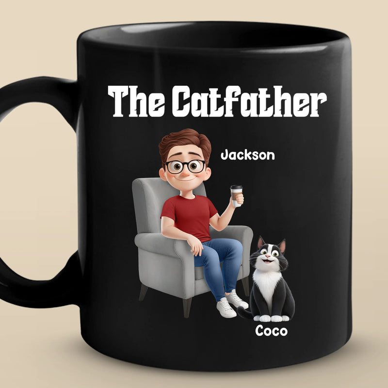 The Catfather - Cat Personalized Custom Black Mug - Father's Day,  Gift For Dad, Pet Owners, Pet Lovers
