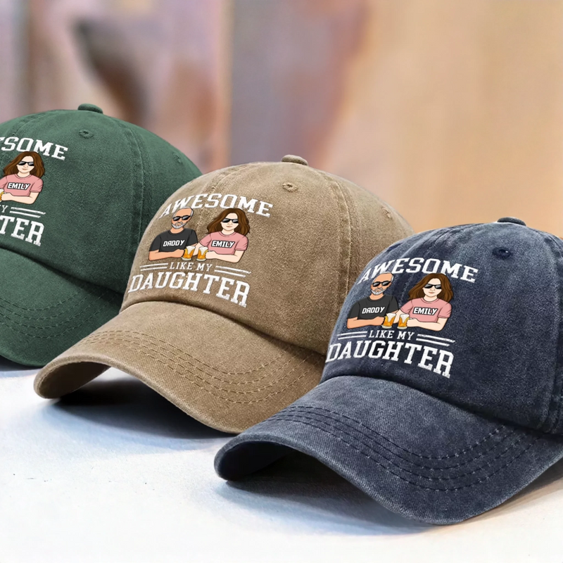Cool Dad, Cooler Daughter - Family Personalized Custom Vintage Washed Denim Baseball Cap - Father's Day, Gift For Dad