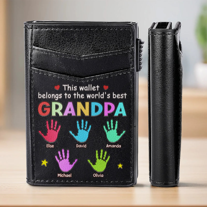 Forever Reaching For You - Family Personalized Custom RFID Blocking Leather Card Holder Wallet - Father's Day, Gift For Dad, Grandpa