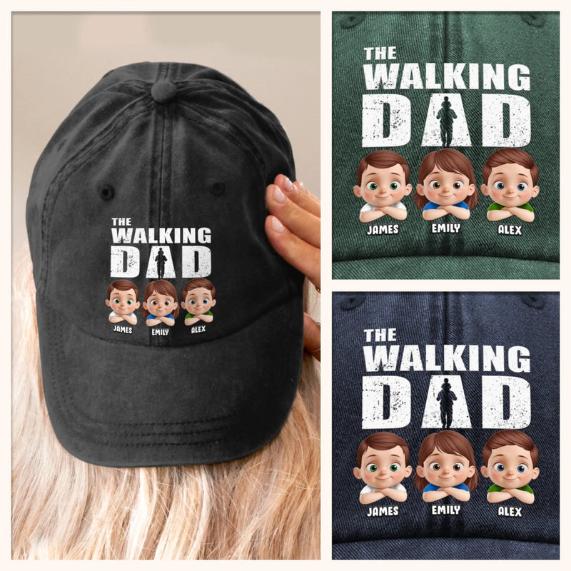 The Stroll Is Real - Family Personalized Custom Vintage Washed Denim Baseball Cap - Father's Day, Gift For Dad