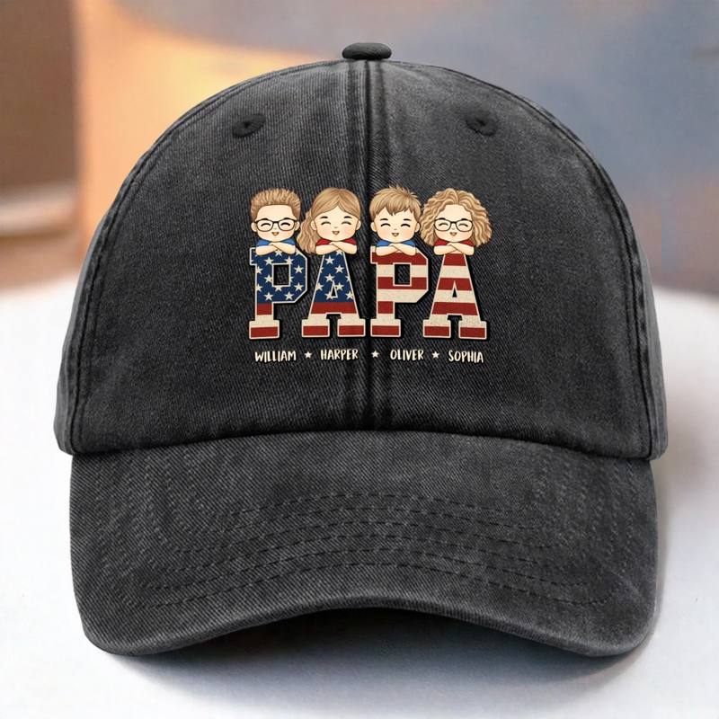 All Love, All Papa - Family Personalized Custom Vintage Washed Denim Baseball Cap - Father's Day, Gift For Dad