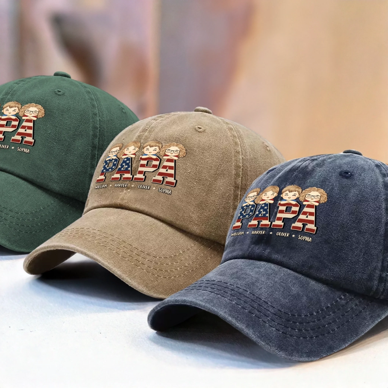 All Love, All Papa - Family Personalized Custom Vintage Washed Denim Baseball Cap - Father's Day, Gift For Dad