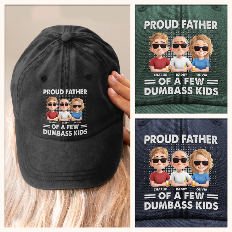 Rooted In Love, Carved In Time - Family Personalized Custom Vintage Washed Denim Baseball Cap - Father's Day, Gift For Dad