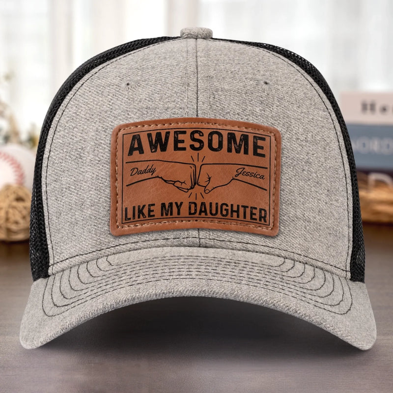 Tiny Hands, Big Love - Family Personalized Custom Leather Patch Hat - Father's Day, Gift For Dad, Daughter