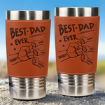From Tiny Fingers To Forever Memories - Family Personalized Custom Printed Leather Tumbler - Father's Day, Gift For Dad, Grandpa, Family Members