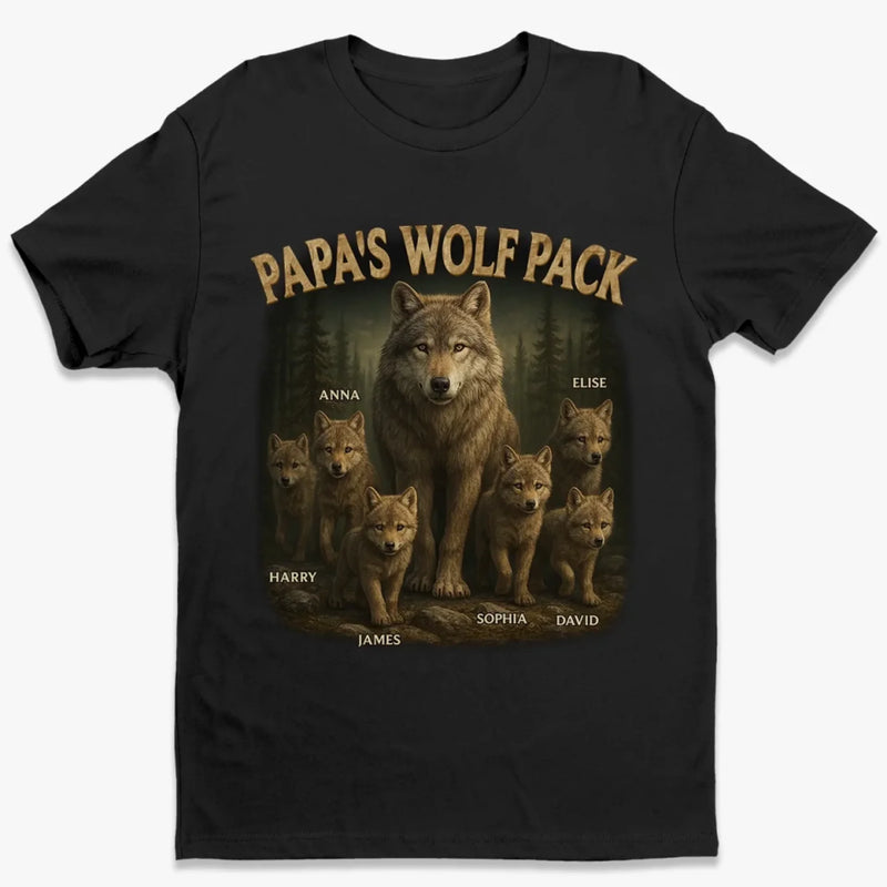 Papa’s Wolf Pack - Family Personalized Custom Unisex T-shirt, Premium T-shirt, Hoodie - New Arrival, Father's Day, Gift For Dad, Grandpa AMZ