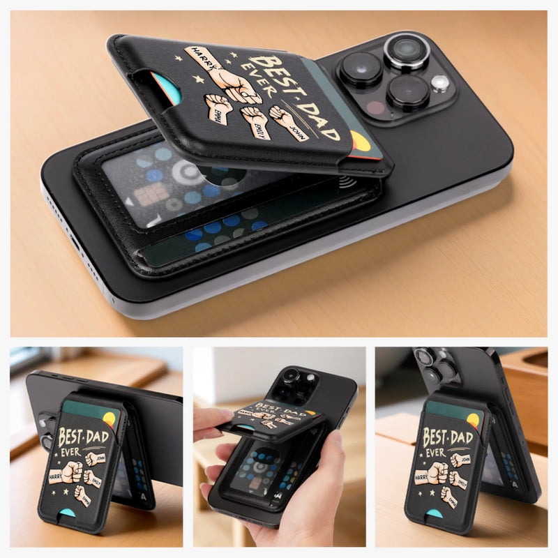 His Hands, Our Heroes - Family Personalized Custom Magnetic Wallet For iPhone - Father's Day, Gift For Dad, Grandpa