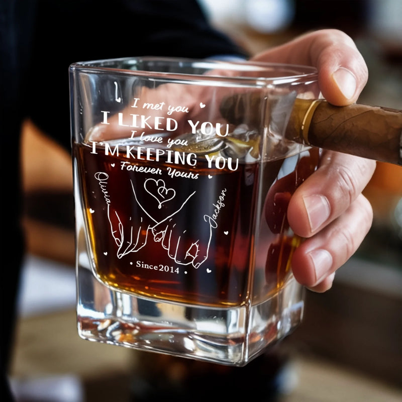 You Hold My Heart - Couple Personalized Custom Whiskey Glass With Cigarette Holder - Gift For Husband, Wife, Couple