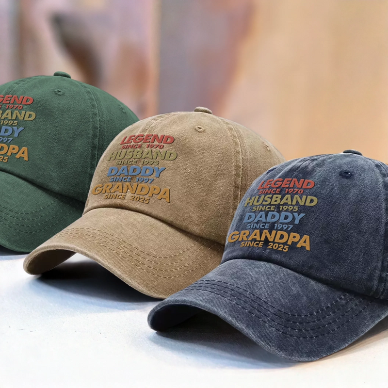 One Man Many Roles All Heart - Family Personalized Custom Vintage Washed Denim Baseball Cap - Father's Day, Gift For Dad, Grandpa
