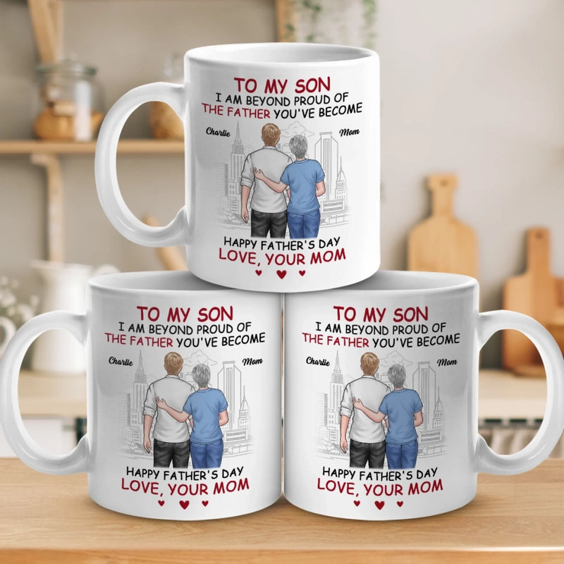 My Son, My Hero, Their Father - Family Personalized Custom Mug - Father's Day, Gift For Son
