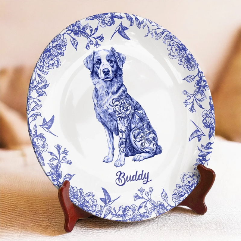 Whispers Of Love In Blue - Dog Personalized Custom Ceramic Plate - Father's Day, Gift For Pet Owners, Pet Lovers