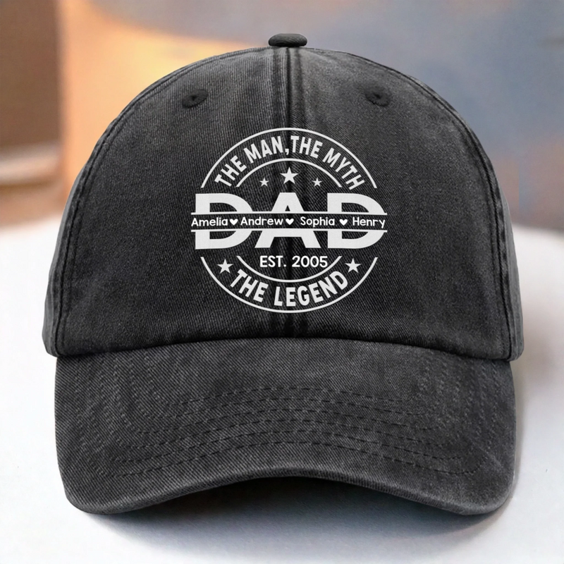 Always Dad Forever Proud - Family Personalized Custom Vintage Washed Denim Baseball Cap - Father's Day, Gift For Dad, Grandpa