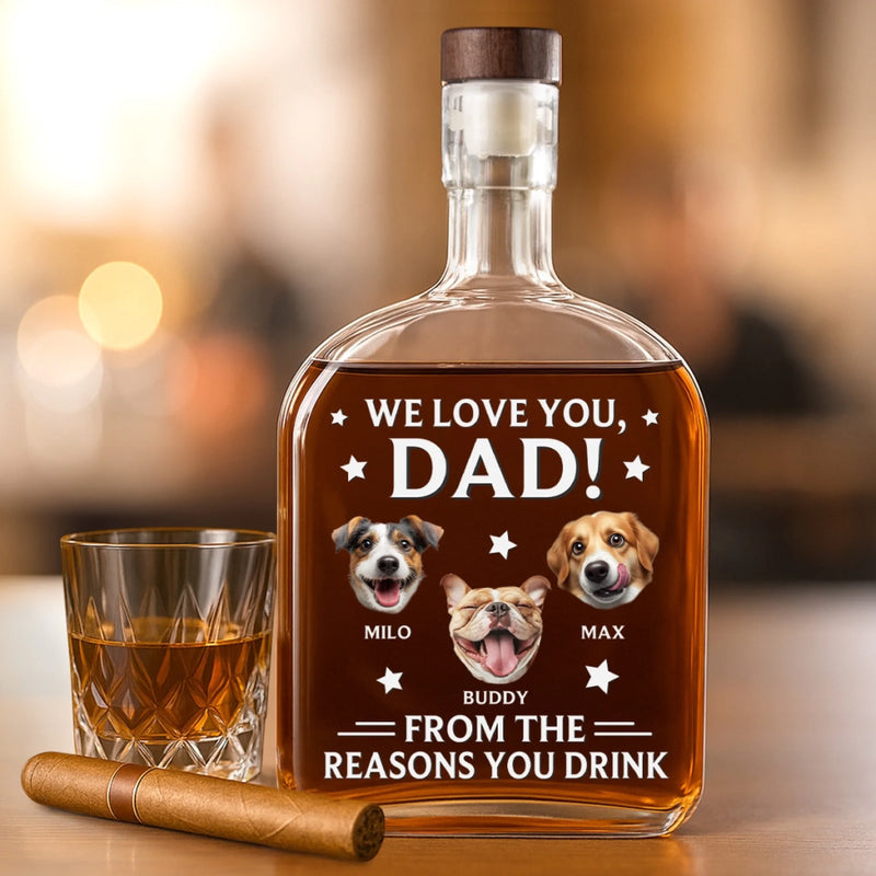 Custom Photo Dad Fuel Courtesy Of Your Pack - Dog & Cat Personalized Custom Whiskey Bottle - Father's Day,  Gift For Dad, Pet Owners, Pet Lovers