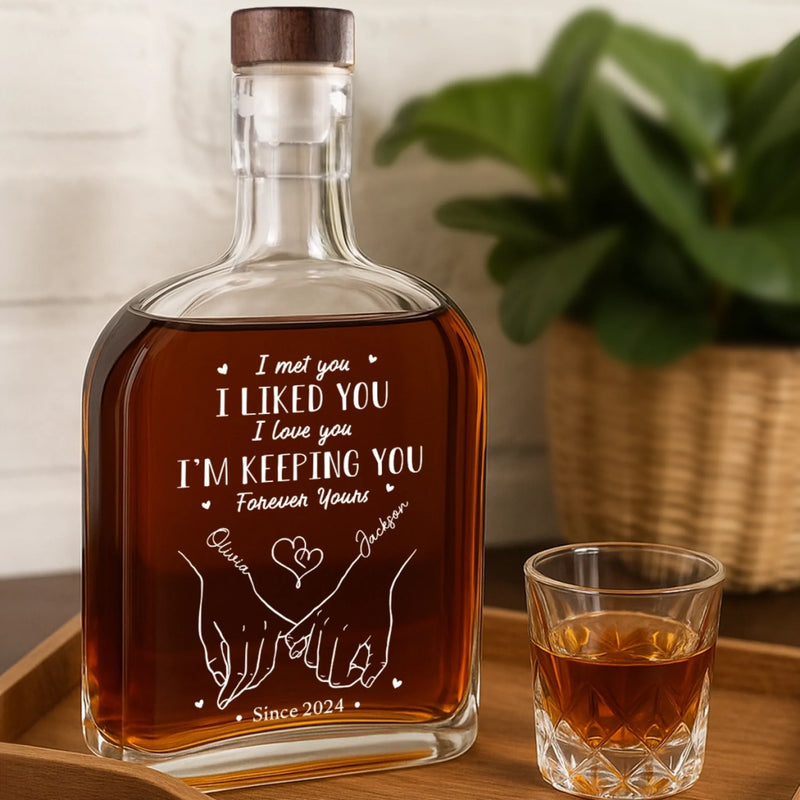 From Our First Kiss Till Our Last Breath - Couple Personalized Custom Whiskey Bottle - Gift For Husband Wife, Anniversary