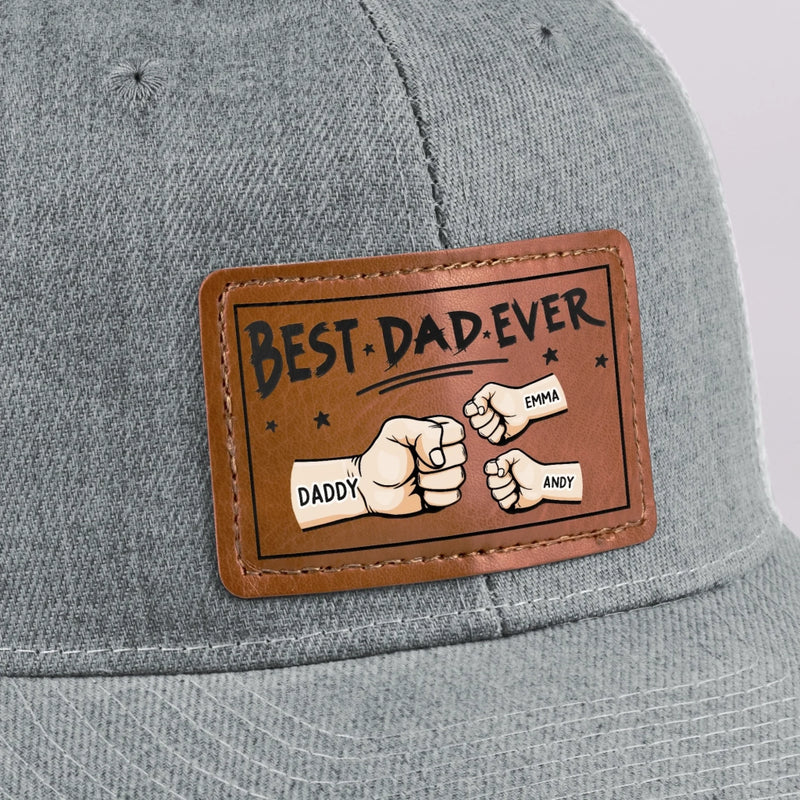 Best Papa Ever - Family Personalized Custom Leather Patch Hat - Gift For Dad, Grandpa