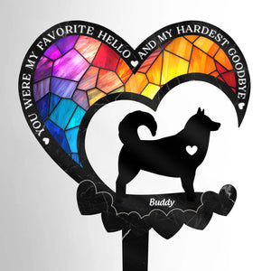 Le paradis a gagné un ange poilu - Piquet de jardin en acrylique personnalisé en forme de vitrail - Cadeau de condoléances pour les propriétaires et les amoureux des animaux