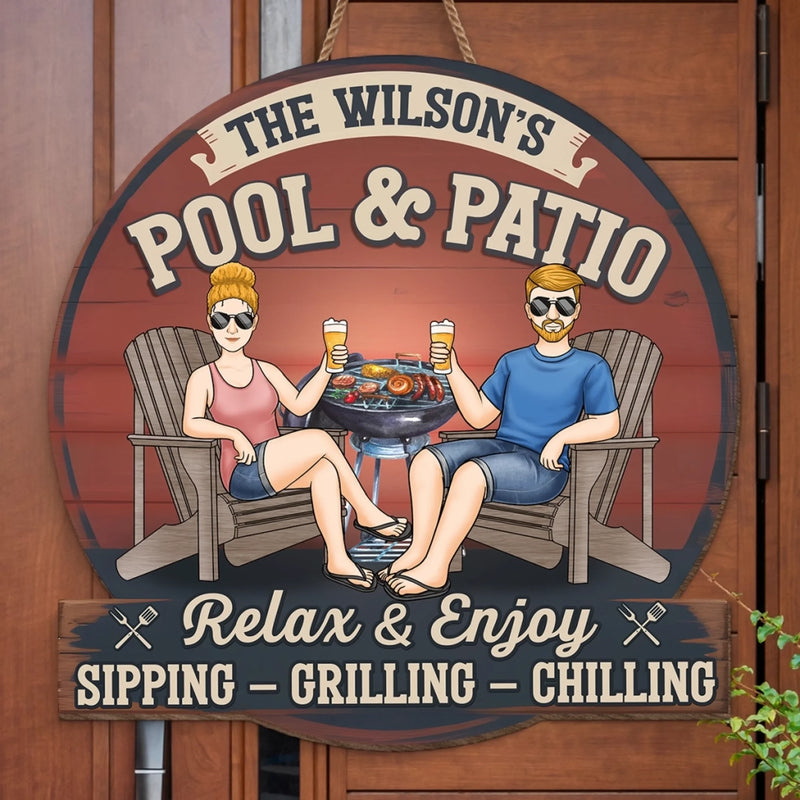Cold Drinks, Hot Grill - Couple Personalized Custom Home Decor Wood Sign - Gift For Husband Wife, Anniversary