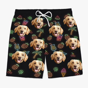 Short de plage hawaïen personnalisé avec photo tropicale pour homme - Cadeau idéal pour les vacances d'été, les familles, les propriétaires d'animaux et les amoureux des animaux.