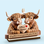 Together Is Our Favorite Place To Be - Couple Personalized Custom Shaped 2-Layered Wooden Plaque With Flat Stand - House Warming Gift For Couple, Husband, Wife