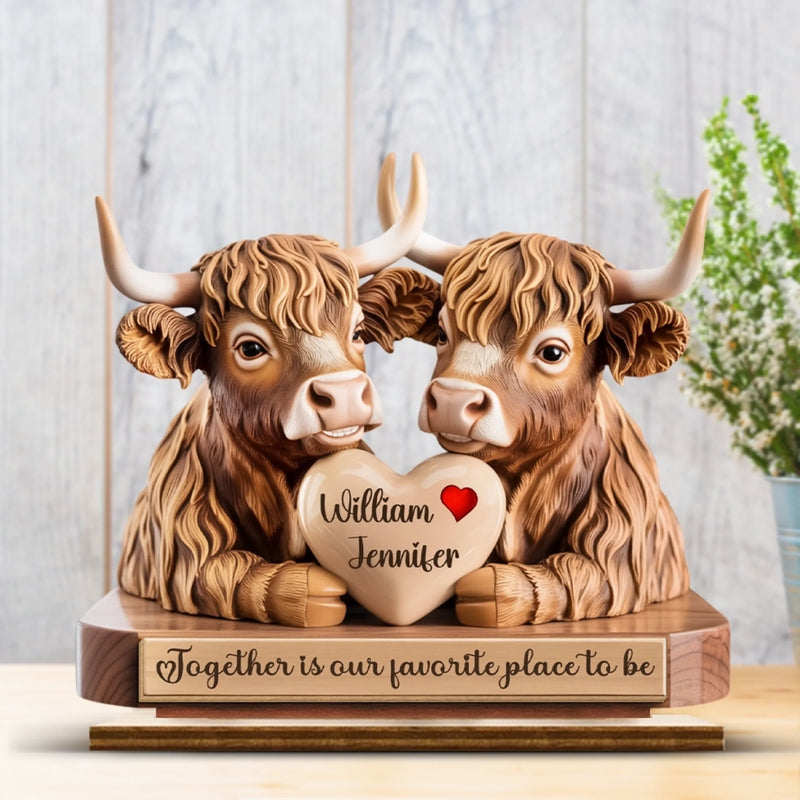 Together Is Our Favorite Place To Be - Couple Personalized Custom Shaped 2-Layered Wooden Plaque With Flat Stand - House Warming Gift For Husband Wife, Anniversary