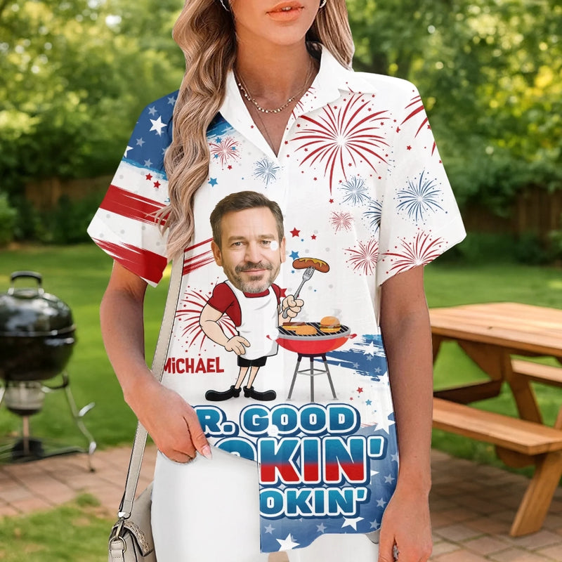 Custom Photo Mr. Good Lookin' Is Cookin' - Family Personalized Custom Unisex Tropical Hawaiian Aloha Shirt - Summer Vacation Gift, Gift For Dad, Grandpa, Husband