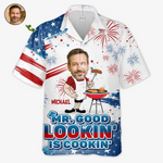 Custom Photo Mr. Good Lookin' Is Cookin' - Family Personalized Custom Unisex Tropical Hawaiian Aloha Shirt - Summer Vacation Gift, Gift For Dad, Grandpa, Husband