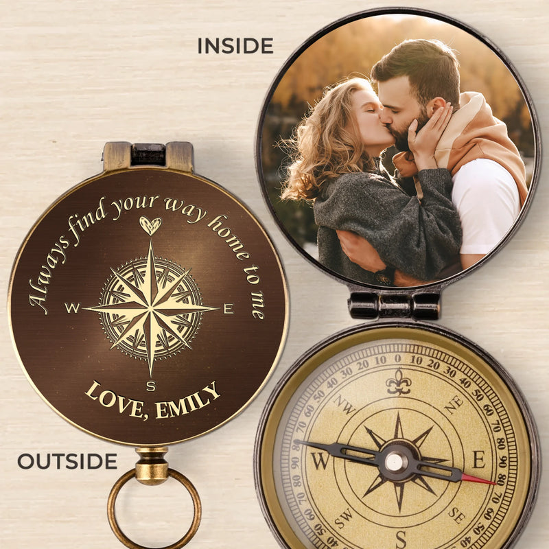 Custom Photo Love Rides With You - Couple Personalized Custom Compass - Gift For Husband Wife, Anniversary