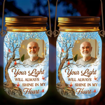 Custom Photo Your Memory Is My Keepsake - Memorial Personalized Custom Solar Jar Lantern - Sympathy Gift For Dad, Grandpa, Husband