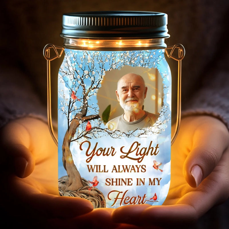 Custom Photo Your Memory Is My Keepsake - Memorial Personalized Custom Solar Jar Lantern - Sympathy Gift For Family Members