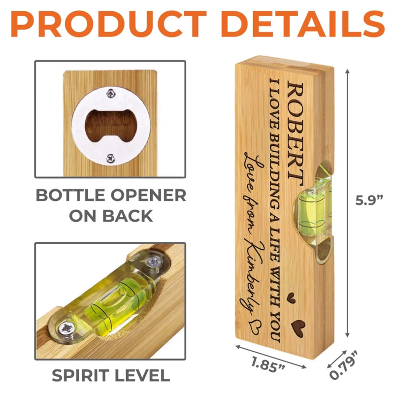 Our Love Is Always Level - Couple Personalized Custom Engraved Wooden Bottle Opener With Built-in Spirit Level - Gift For Husband Wife, Anniversary