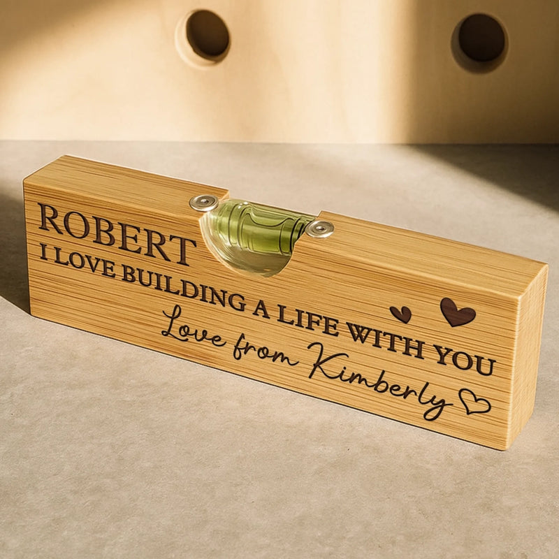 Our Love Is Always Level - Couple Personalized Custom Engraved Wooden Bottle Opener With Built-in Spirit Level - Gift For Husband Wife, Anniversary