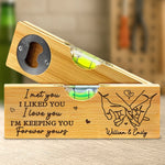 No Measure For Our Love - Couple Personalized Custom Engraved Wooden Bottle Opener With Built-in Spirit Level - Gift For Husband, Wife, Couple