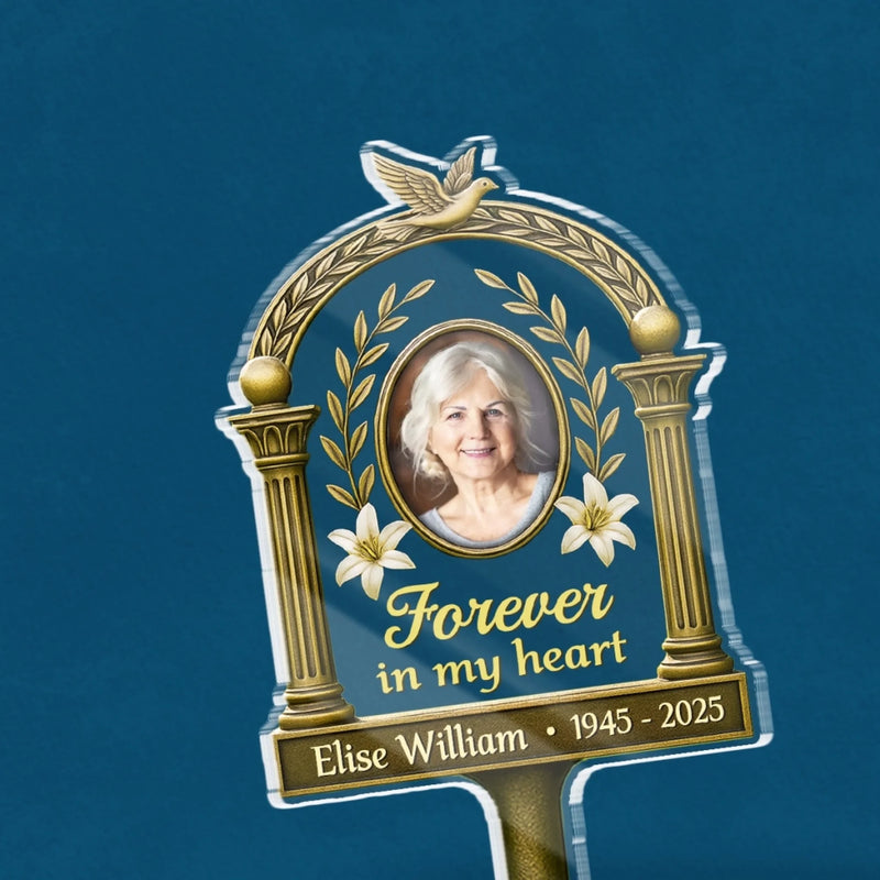 Custom Photo Carried In My Heart - Memorial Personalized Custom Stain Glass Style Acrylic Garden Stake - Sympathy Gift For Family