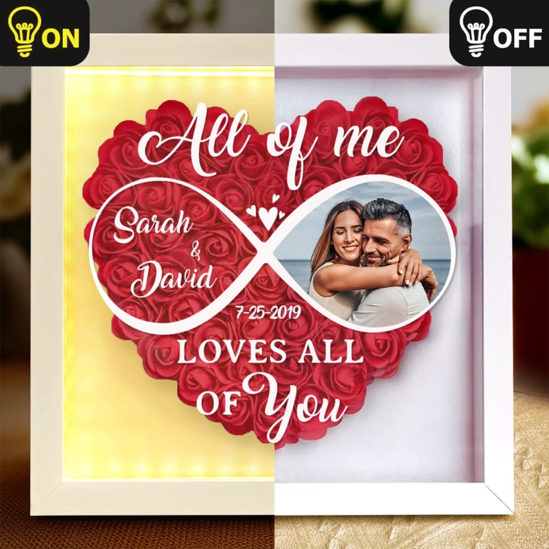 Custom Photo Holding Hands Through Every Season - Couple Personalized Custom Flower Shadow Box With LED - Gift For Husband, Wife, Couple