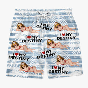 Short de plage hawaïen personnalisé avec photo tropicale Aloha pour homme - Cadeaux de vacances et de voyage pour mari et femme, lui et elle - J'aime mon destin
