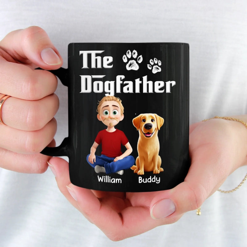 The Dogfather - Dog Personalized Custom Black Mug - Father's Day,  Gift For Dad, Pet Owners, Pet Lovers