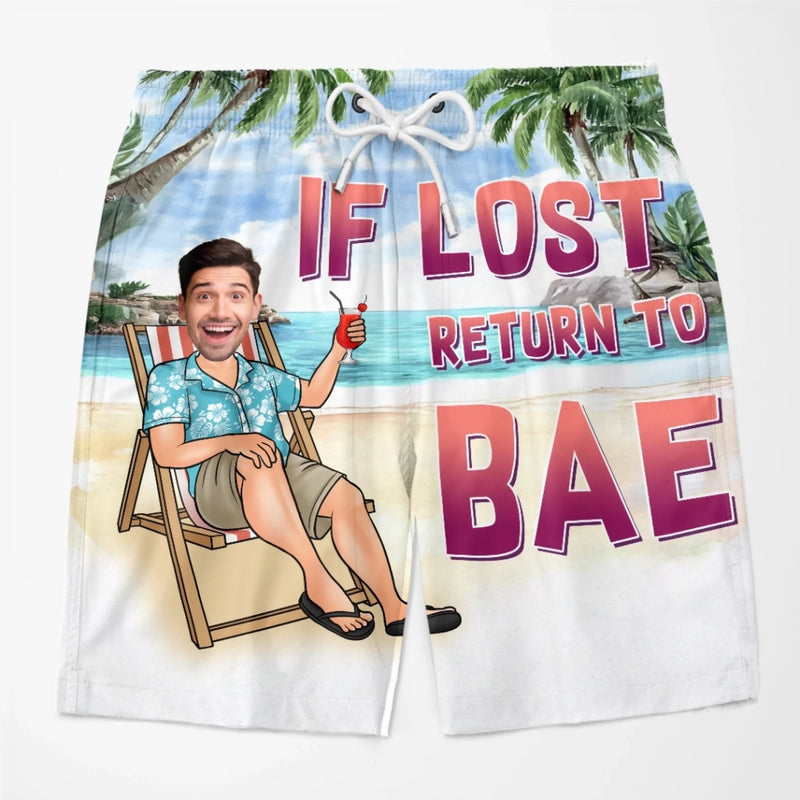 Custom Photo Vacation With Bae - Funny Personalized Custom Tropical Hawaiian Aloha Couple Beach Shorts - Summer Vacation Gift, Birthday Party Gift For Husband Wife