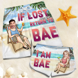 Vacances photo personnalisées avec Bae - Short de plage hawaïen personnalisé amusant pour couple - Cadeau de vacances d'été, cadeau de fête d'anniversaire pour mari et femme