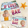 Perdu et retrouvé avec Bae - Short de plage hawaïen personnalisé et amusant pour couple - Cadeau de vacances d'été, cadeau de fête d'anniversaire pour mari et femme